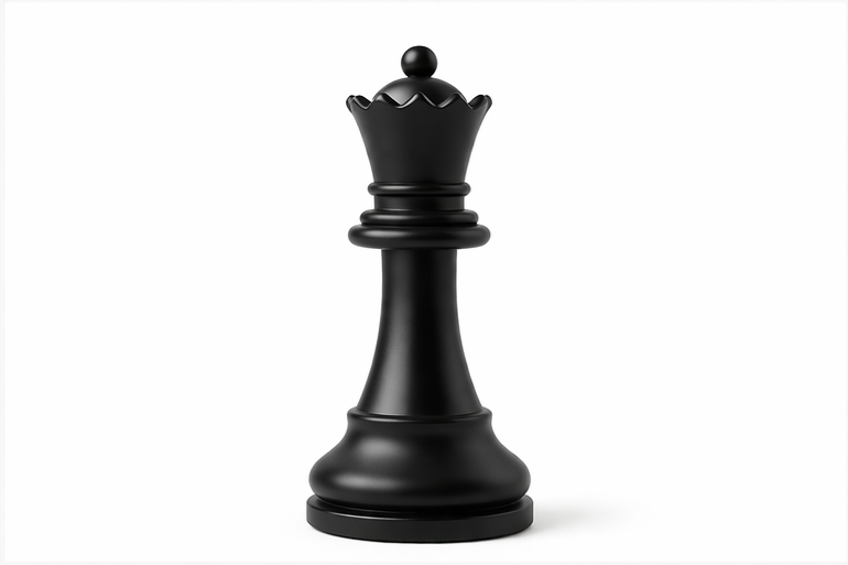 A black chess king piece standing on a white background.